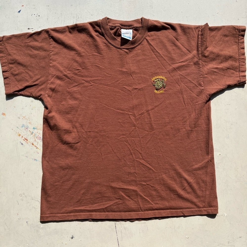 Men's Vintage Screen Stars T-Shirt Brown Ascension Island XL Embroidery‎ Holiday